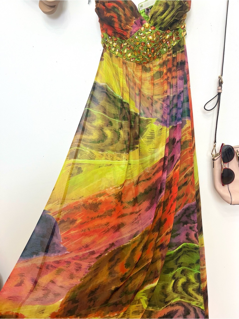 Empire waist Beaded Multicolor Tropical bling Maxi Dress 2 - Picture 7 of 12